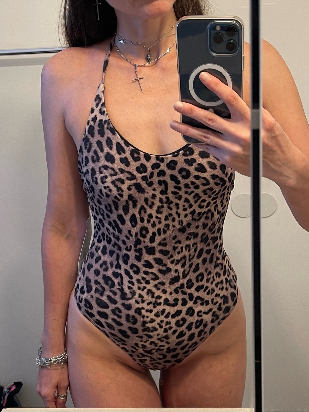 Spiritual Gangster Black & Brown Leopard Print One-Piece Swimsuit – Size Small